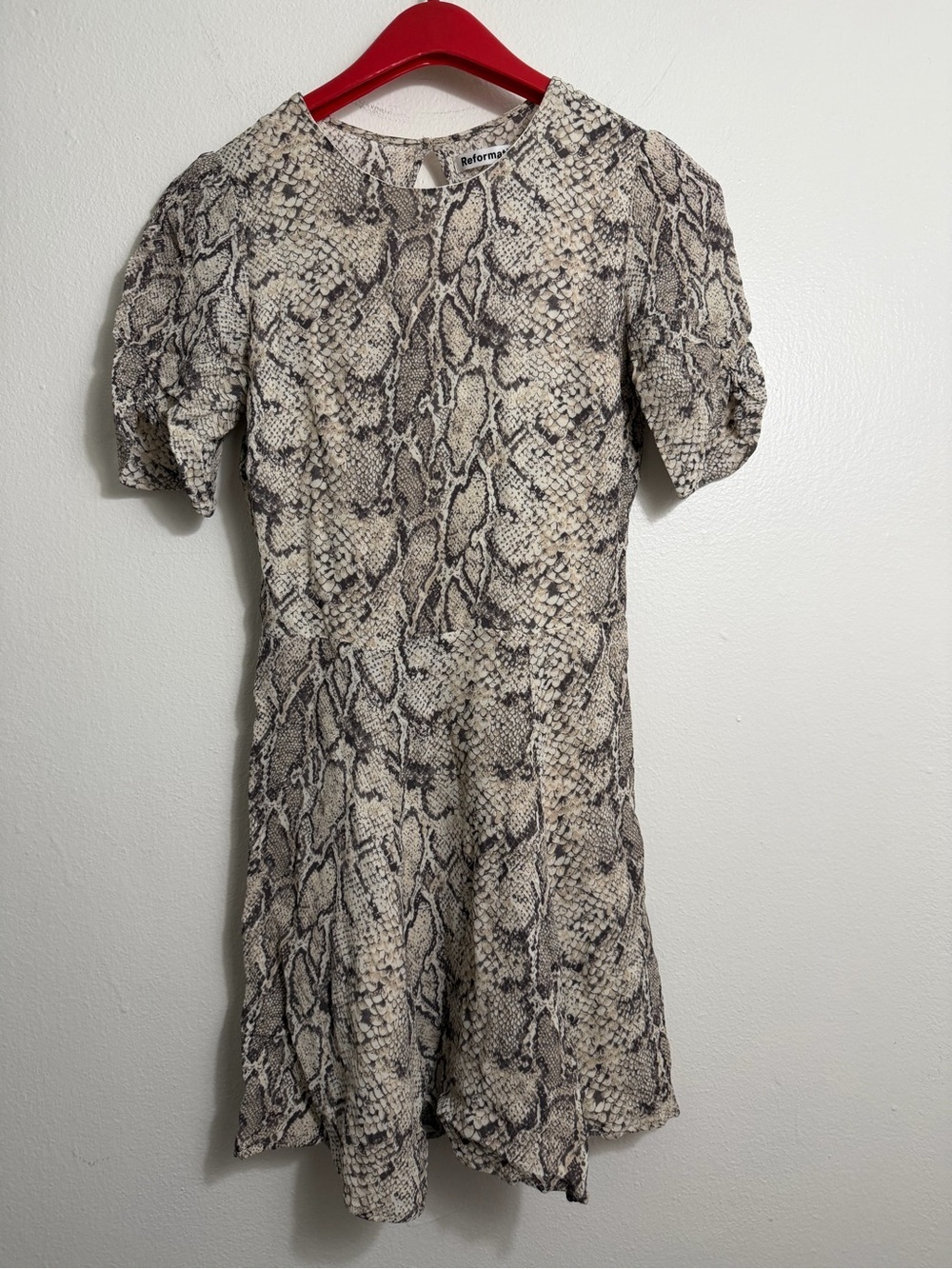 Reformation Snake-Print Mini Dress in Taupe and Cream - Picture 3 of 4